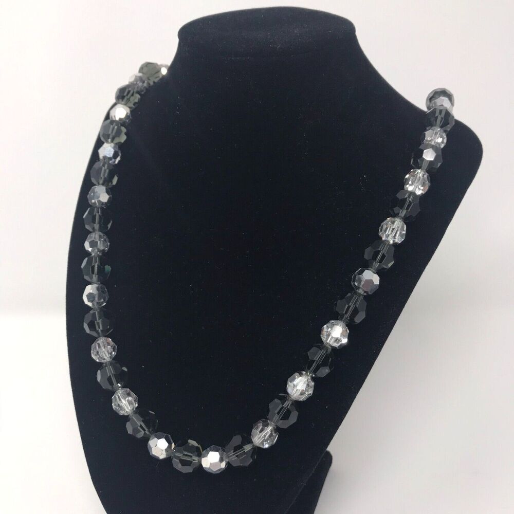 Vendome Black Smoke Gray Glass Bead Necklace Opera Vintage